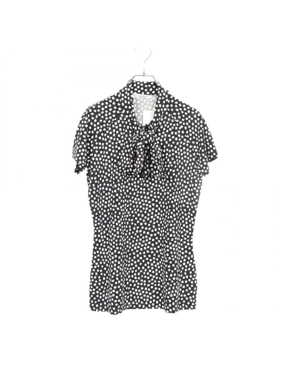 Max Mara Blouse All Over Print Bow Tie Short Sleeve Rayon